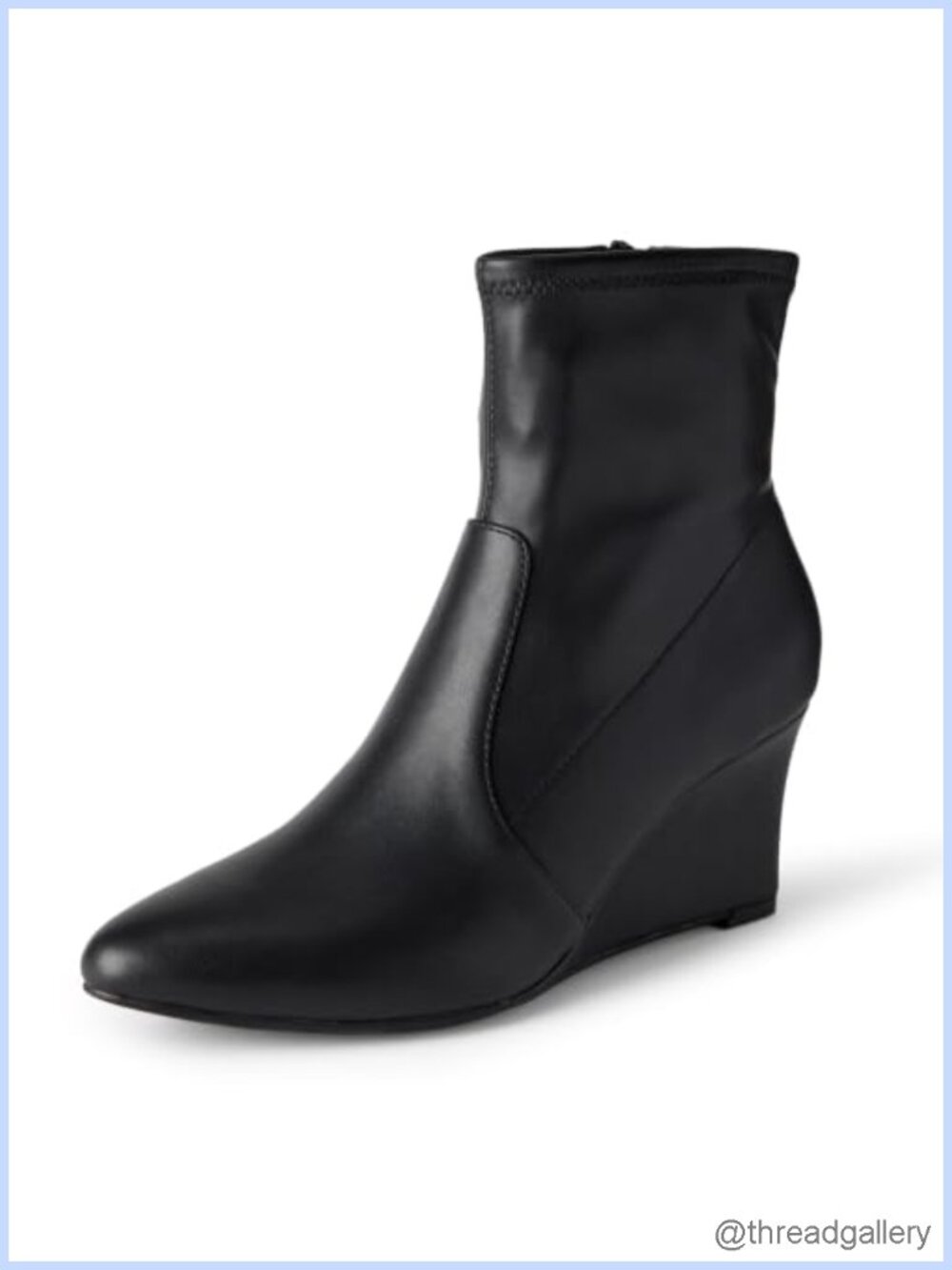 Women's Wedge Ankle Boots Faux Leather Pointed Toe Zip Booties